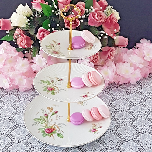 Handmade 3 Tier Cake Stand Elegant Pink Rose Porcelain Tiered Tray Dessert Stand - Picture 7 of 9