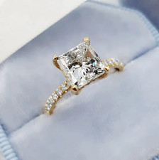 2.20CTW Princess Cut D/VVS1 Moissanite Engagement Ring 14k Yellow Gold Plated