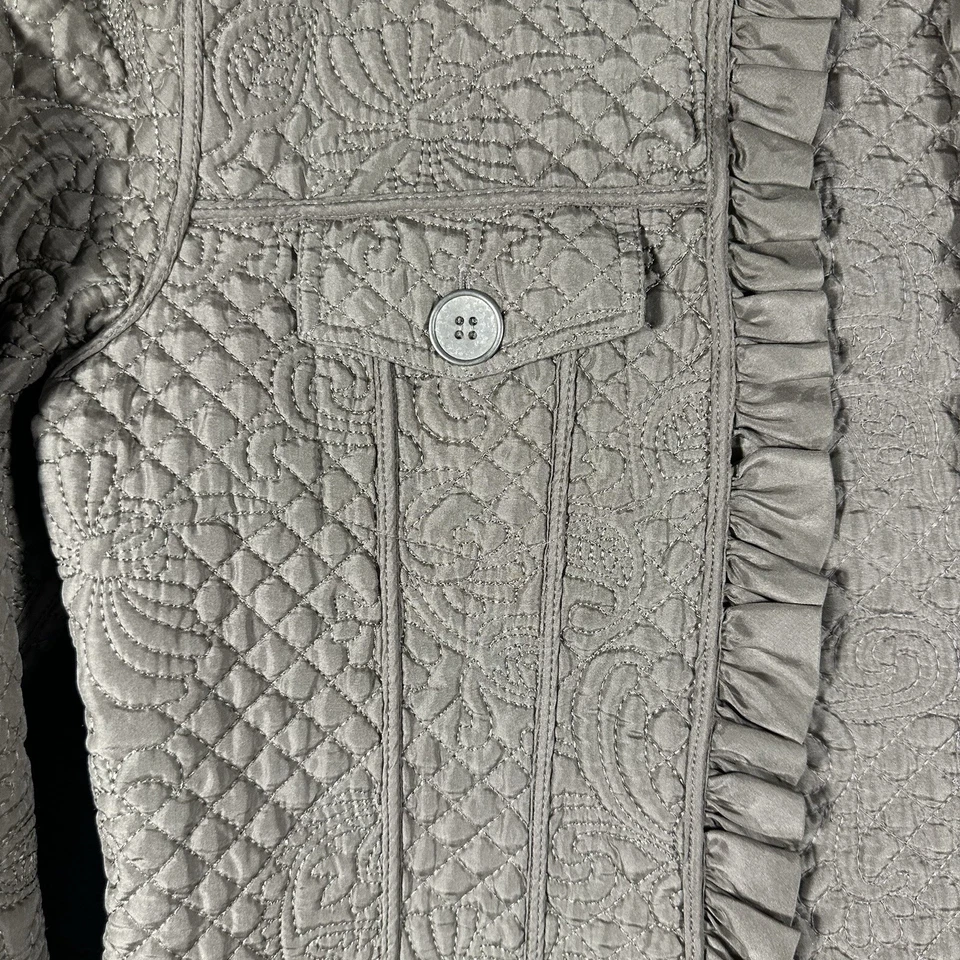 Chaqueta acolchada Peck & Peck Weekend talla S color topo 100 % seda volantes clásica de lujo Foto 3 de 4