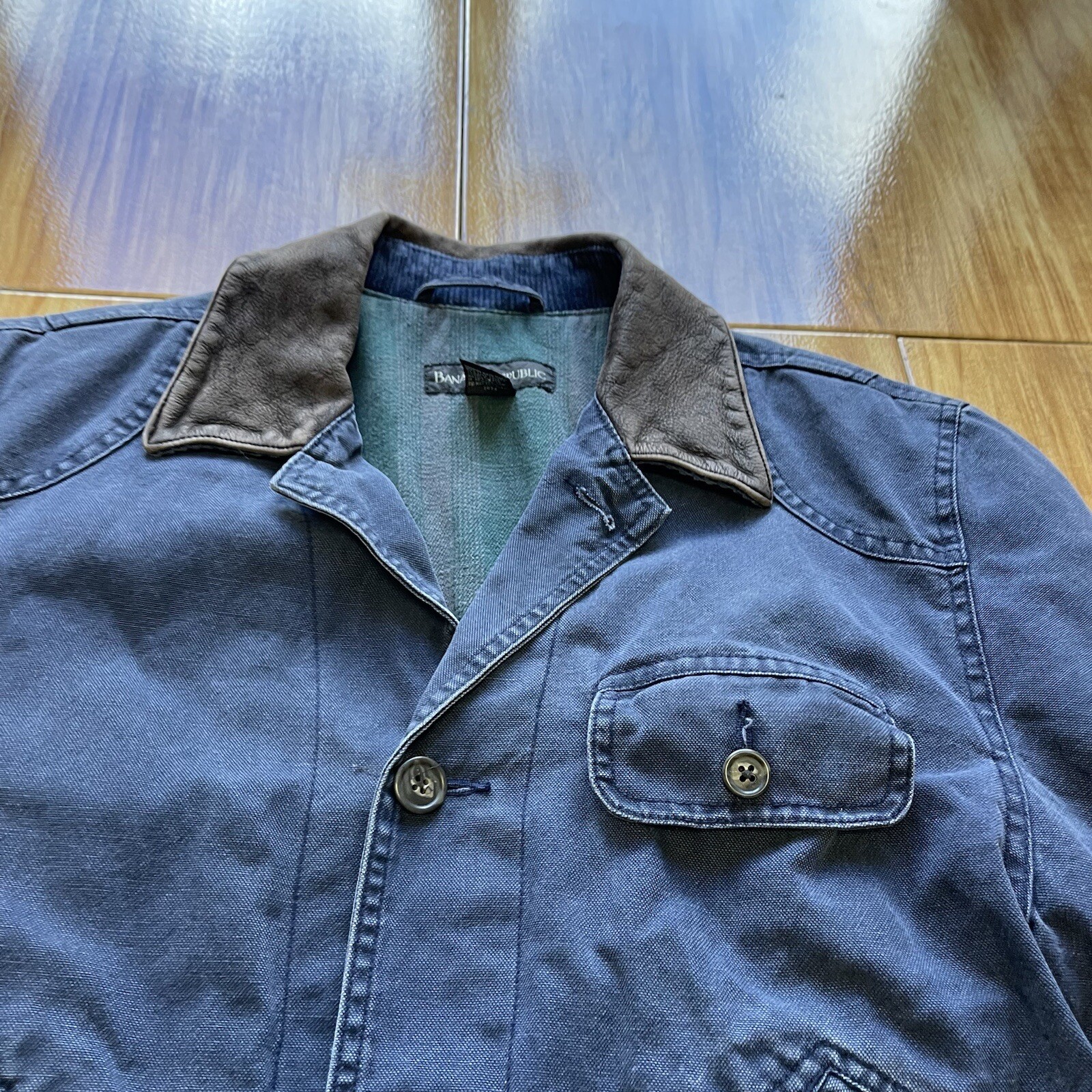 Vintage Banana Republic Barn Jacket Coat Mens XS Chore Leather Flannel