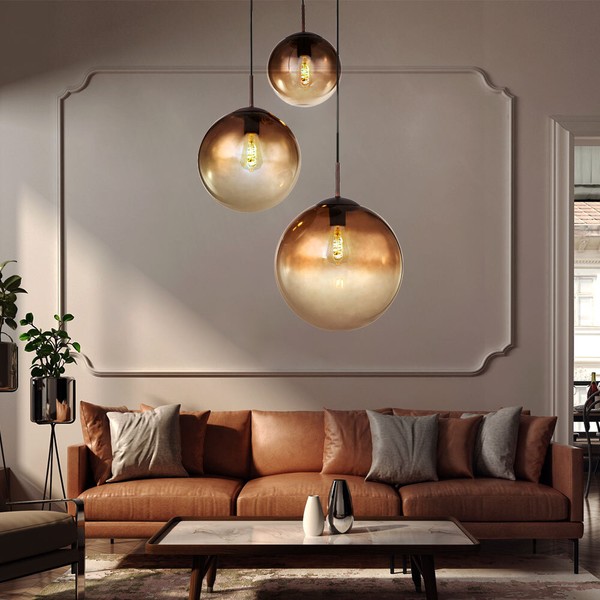 HäNgeleuchte Pendellampe Glasleuchte 3 Flammig Esstischlampe Glaskugel H 120 Cm-image