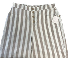 Lauren Conrad Linen Blend Wide Leg Cropped Pants Tan White Stripes New Womens XL