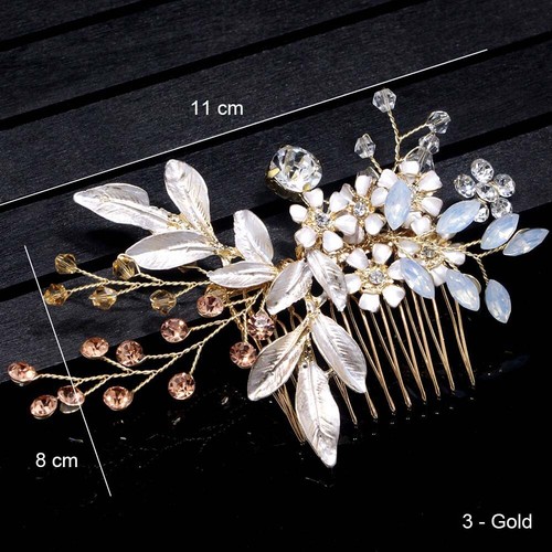 Gold Bridal Hair Comb Rhinestone Wedding Clip Flower Hair Accessories Head Piece - Picture 6 of 6