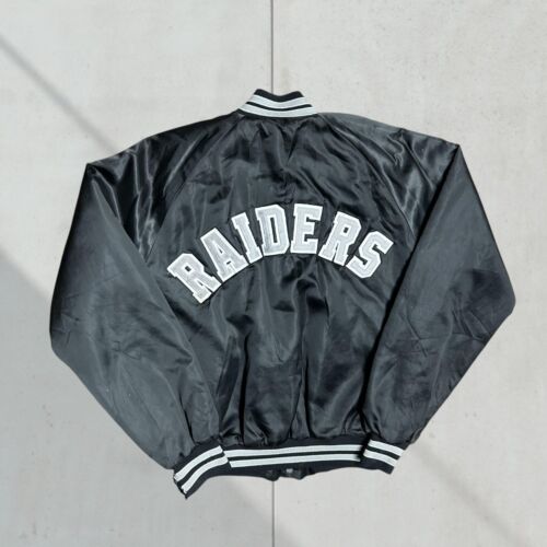 Vintage 80'S Nfl Raiders Chalk Line Satin Jacket Medium Black As-Is--See Picture - 第 1/5 張圖片