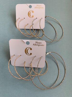 6 Pairs of New Hypo Allergenic Hoop Earrings Med/Large Gold and Silver Tone 