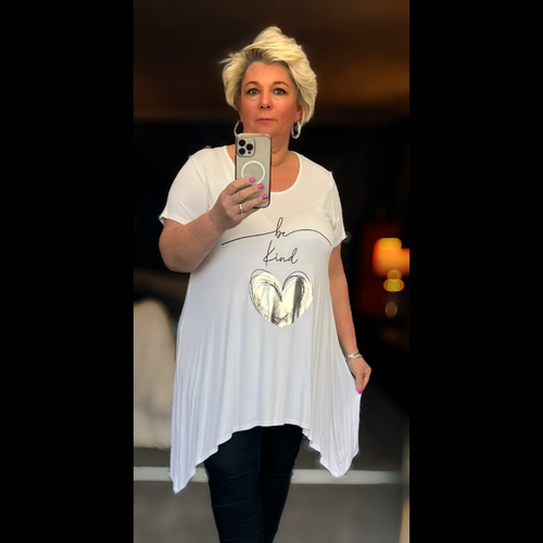 ROCKTHOSECURVES MUJER TOP BLUSA HANKY DOBLADILLO BE KIND TOP LARGO TALLA GRANDE - Imagen 7 de 29