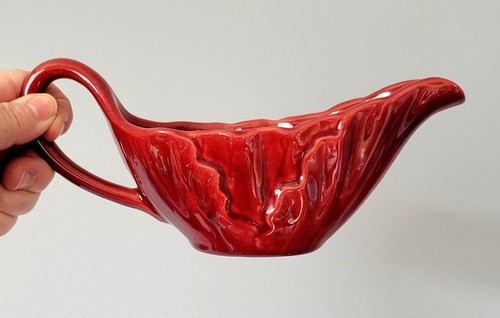 Metlox Pottery Poppytrail Calif. Gravy Boat Cranberry Red Lotus Pattern 1980's - Picture 14 of 23