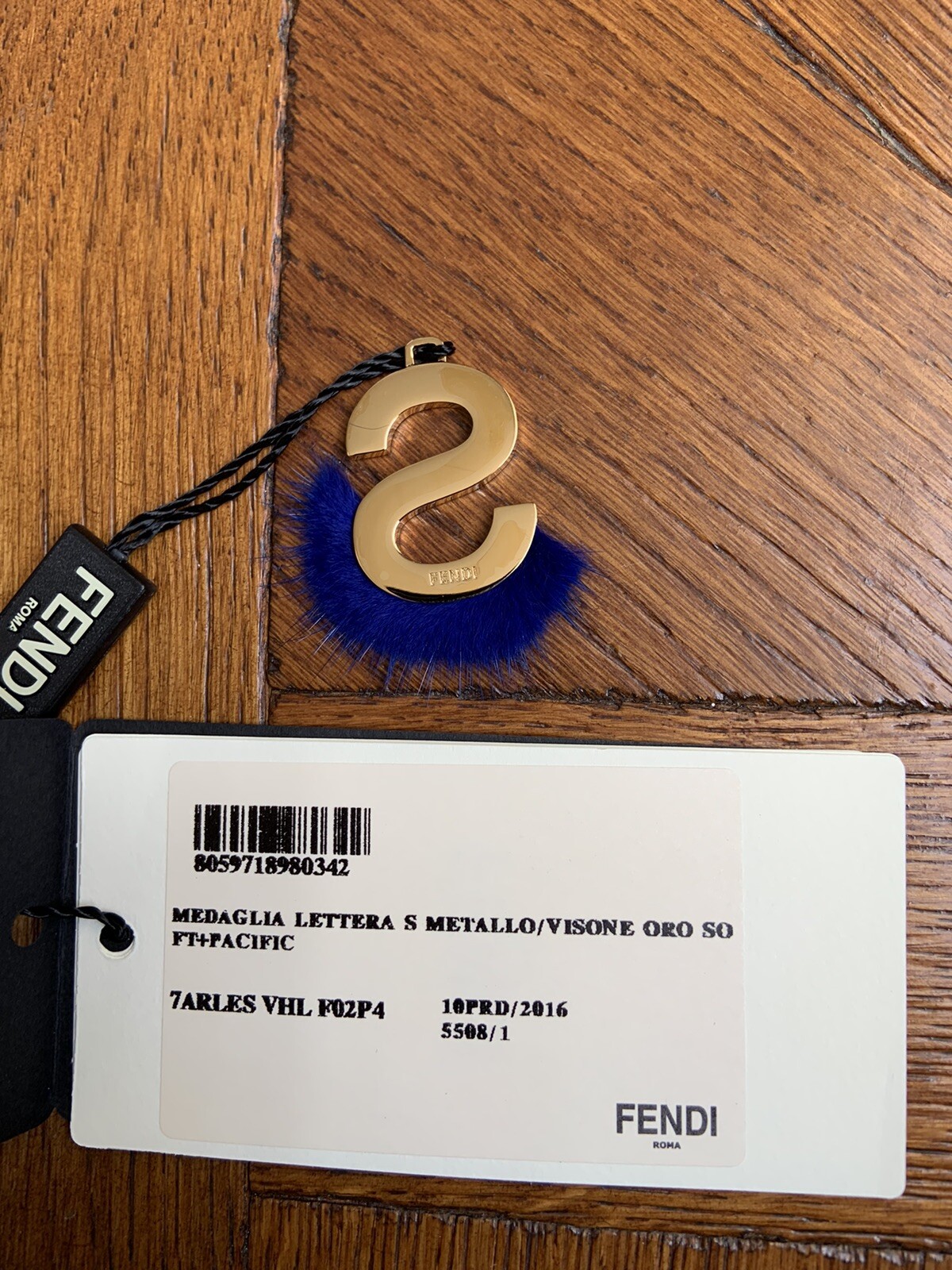 Fendi ABClick Gold Blue S Initial Letter Bag Charm Mink Keyring RRP £220 New image 9