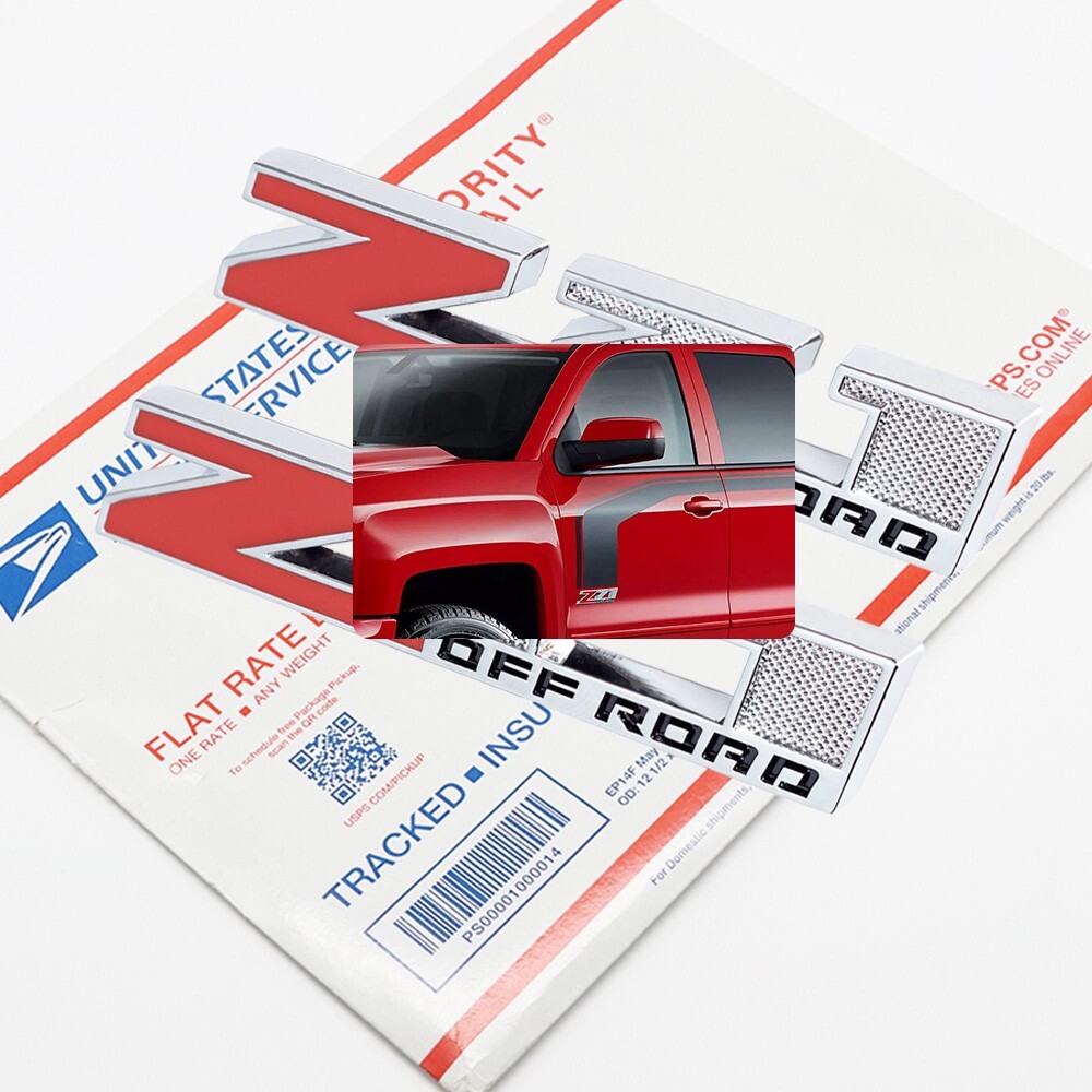 2PCS Metal Emblem Z71 OFF ROAD Badge Chrome Red for Silverado Fender Front Side