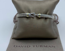 David Yurman Sterling Silver 925 5mm Cable Buckle 18k Gold Cuff Bracelet