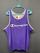 Vintage 90's Champion Spell Out Reversible Basketball Jersey Large Purple Gray