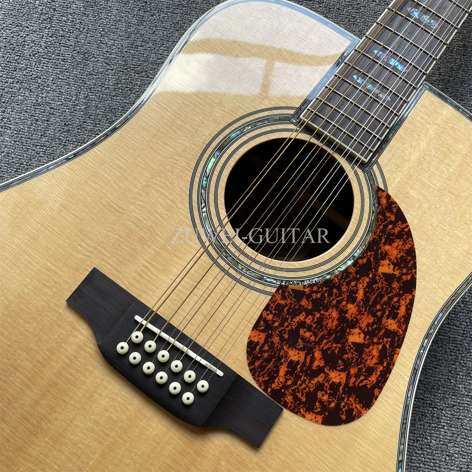 ZUWEI 12 Strings 1 Style Acoustic Guitar Solid Spruce Top Real Abalone