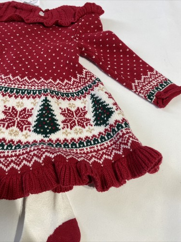 Tahari Girls 3-6 Mo Red Fair Isle Perfect Match 2 Piece Sweater Dress Tights Set - Foto 10 di 12