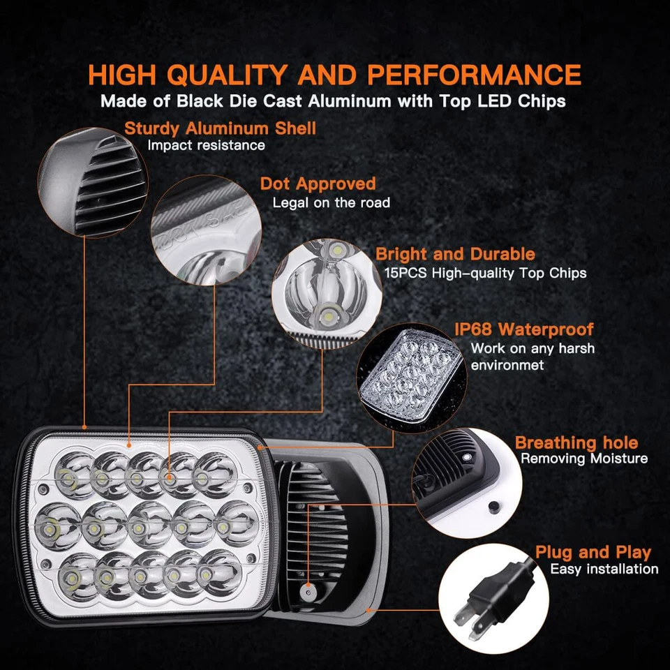 Faro LED negro 130W 7x6" haz alto/bajo apto para Ford E-350 E-450 Super Duty Foto 3 de 4