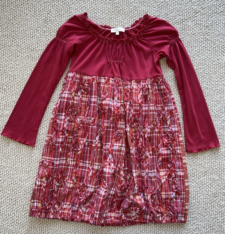 EUC Girls Luna Luna Copenhagen LS Red Rosette Cotton Blend Dress 6X