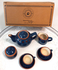 Vintage Boyds Bear Lady and Bug 1999 Tea Set 9 Pc MIB Complete Blue Red Ceramic