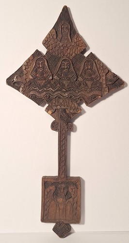 Antikes äthiopisches koptisches Handkreuz afrikanische Kunst geschnitzt Holz Jesus/Maria/Dreieinigkeit - Bild 5 von 13