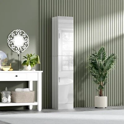 190cm High Gloss Slimline Bathroom Tallboy Free Standing Cabinet Tall Storage