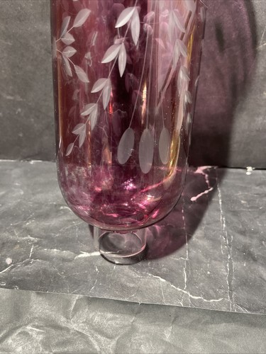 Vintage Preowned Cranberry-Ruby Red Etched 1 5/8 Fitter Glass Hurricane - Picture 9 of 24