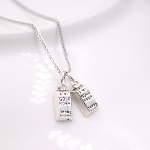 1pcs Pure S925 Sterling Silver Men Women Lucky Gold Bar Oblong Pendant 1.2g - Picture 3 of 4