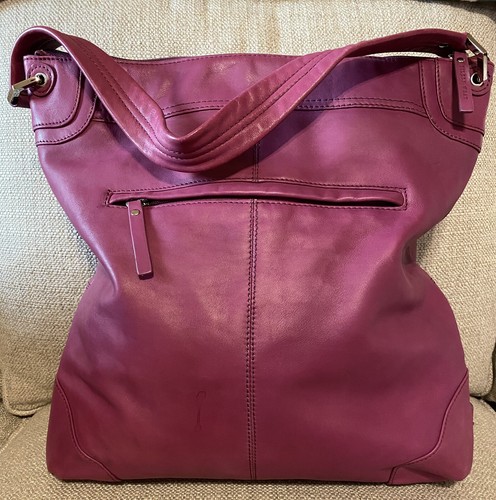 EILEEN WEST Fuchsia Leather Hobo, Shoulder Bag - X