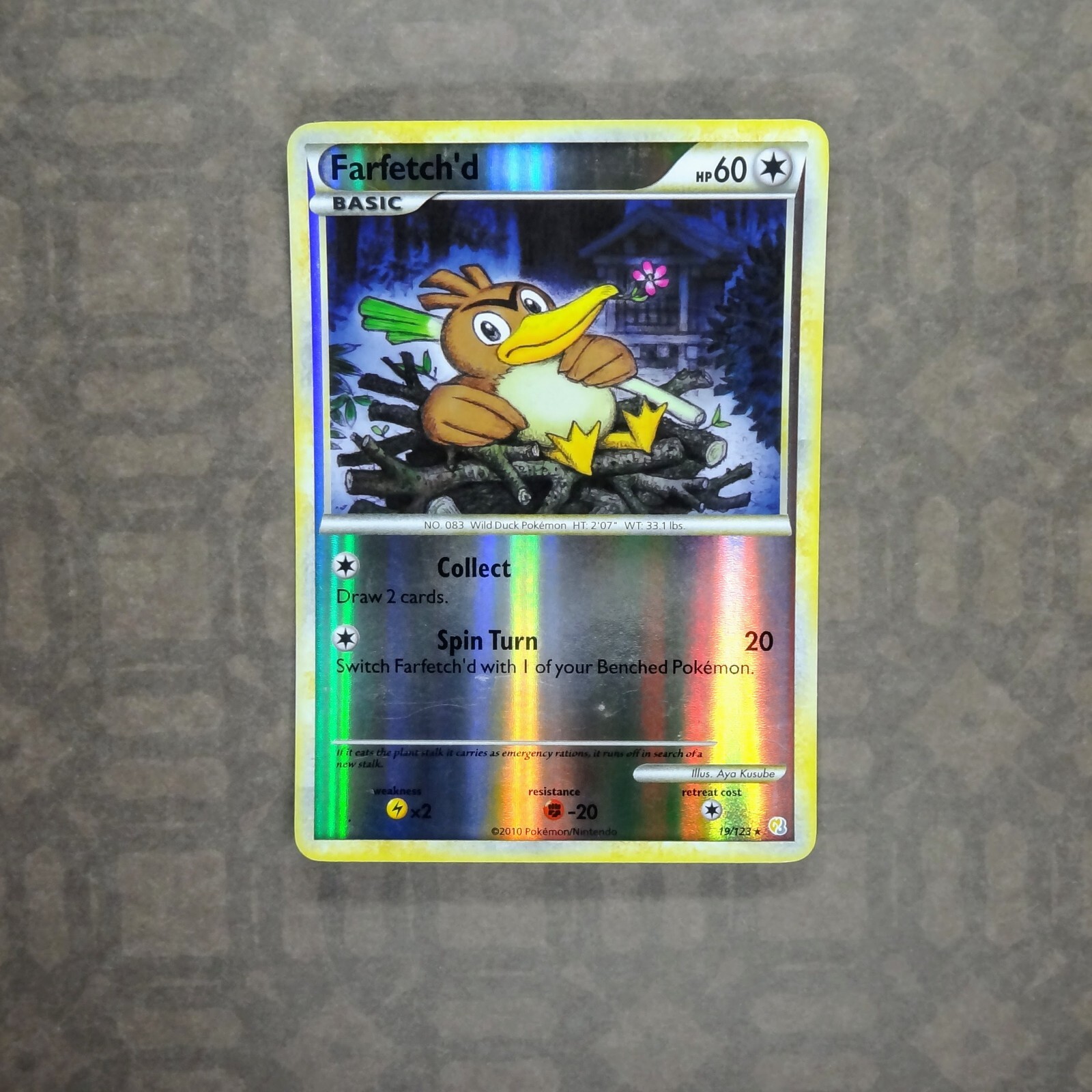 Pokemon TCG Farfetch'd 19/123 HeartGold SoulSilver (HS) Reverse Holo Rare LP