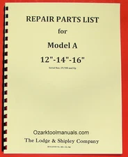 LODGE & SHIPLEY Model A 12"-14-16" Metal Lathe Parts Manual 0439