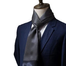 Men 100 Pure Silk Polka Dot Scarf Double Layer Long Neckerchief Black 