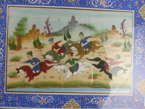 JOLI MOTIF CHEVAUX PERSAN DESSIN GOUACHE OU PEINTURE A L'EAU - Picture 2 of 8