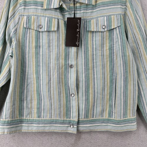 NWT Alexandra Bartlett Top LARGE Striped 100% Linen Button Down Collar Shacket - Picture 4 of 14