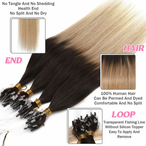 THICK 300S Micro Loop Ring 100% Remy Human Hair Extensions Nano Beads Tip 300G - Picture 15 of 38