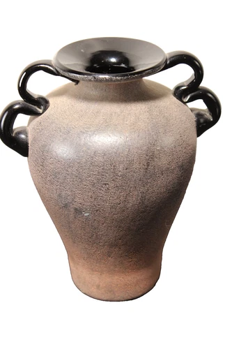 Murano Scavo Glass Vase Hand-Blown Amphora, Mid-Century with Black Handles