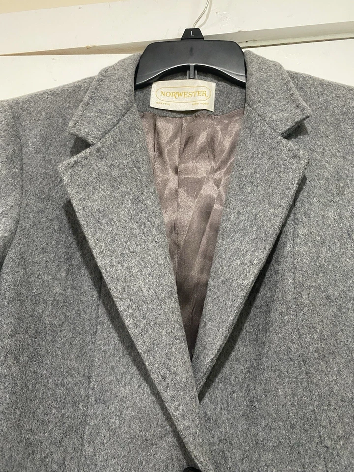 复古 Nor’wester Blazer 女式 15/16 码灰色羊毛尼龙夹克骆驼毛 — 第 3/4 张图片