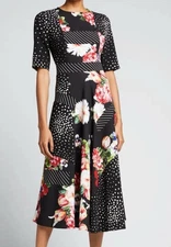 Rickie Freeman For Teri Jon Dress Size 14 Black Patchwork Print Floral