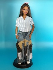 Hand-sewn Plaid Top And Patched Denim Pants For Barbie Doll  Curvy Doll 