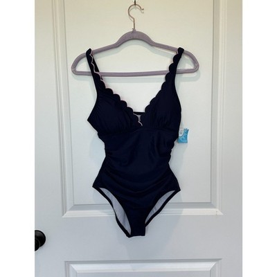 NWT Draper James Navy Scalloped One Piece Swimsuit Size Small