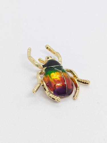 Impresionante escarabajo multicolor brillante, broche escarabajo, tono dorado, NUEVO - Imagen 2 de 5