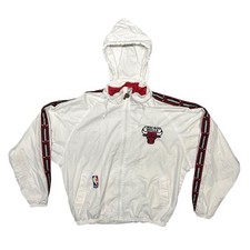 Vintage Chicago Bulls Pro Player Full Zip Up White Windbreaker Jacket Size Large