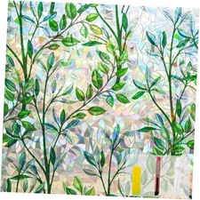 Window Privacy Film Stain Glass Window Film Rainbow 17.5 X 78.7 in Leaf Rainbow