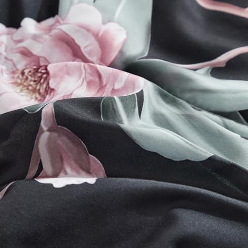 3pcs Floral Comforter Set, Black n Pink Queen (90"x90") Floral Black - Picture 8 of 8
