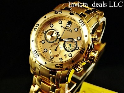 Invicta Men's 48mm PRO DIVER Scuba Chronograph Gold Dial 18K Gold Plated Watch