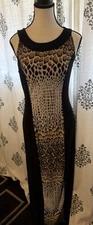AB Studio Women Sleeveless Casual Long Dress Animal Print Maxi Size Small