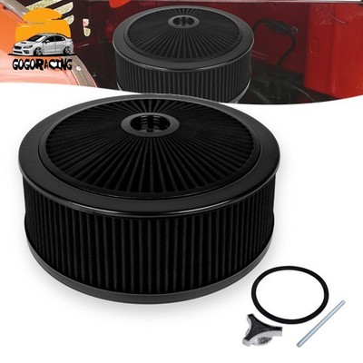 14''x5'' Super Flow Thru Round Air Cleaner Filter Chrome Lid Washable For SBC BBC