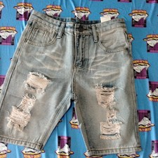 Kids Light Wash Blue Distressed Ripped Denim Shorts Regular Fit 5-Pocket Size 10