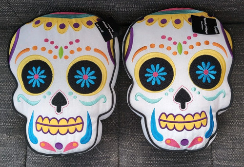 Spooky Village Halloween Sugar Skull Throw Pillow 14” x 10" Set Of 2 - Picture 1 of 6
