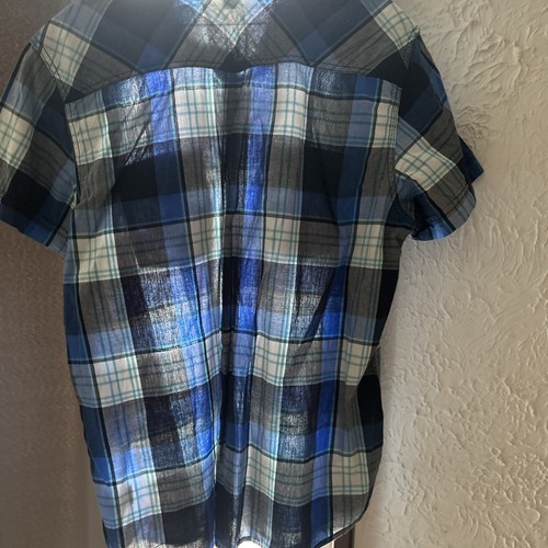 Arizona Jeans Herren L Kurzarm Hemd blau kariert Druckknopfleiste neu mit Etikett - Bild 4 von 4