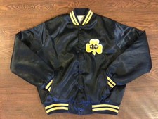 Vtg 80s USA Made Chalk Line Notre Dame Fighting Irish Satin Varsity Jacket Sz L