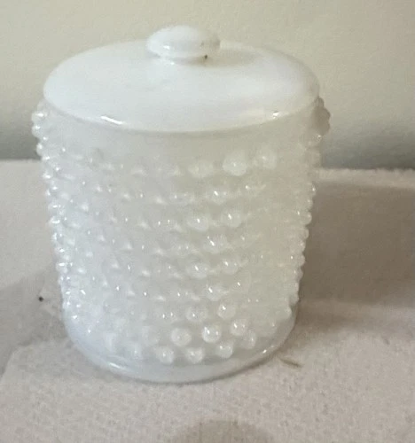 Vintage Hob Knob Milk Glass Dish With Lid And With Ring Of Fire