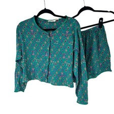 Victorias Secret Gold Label 90s 2 Pc Pajama Set Long Sleeve Top Shorts Womens S