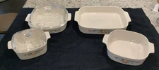 4 Corning Ware “Abundance Pattern” Baking Dishes - See Description For Details